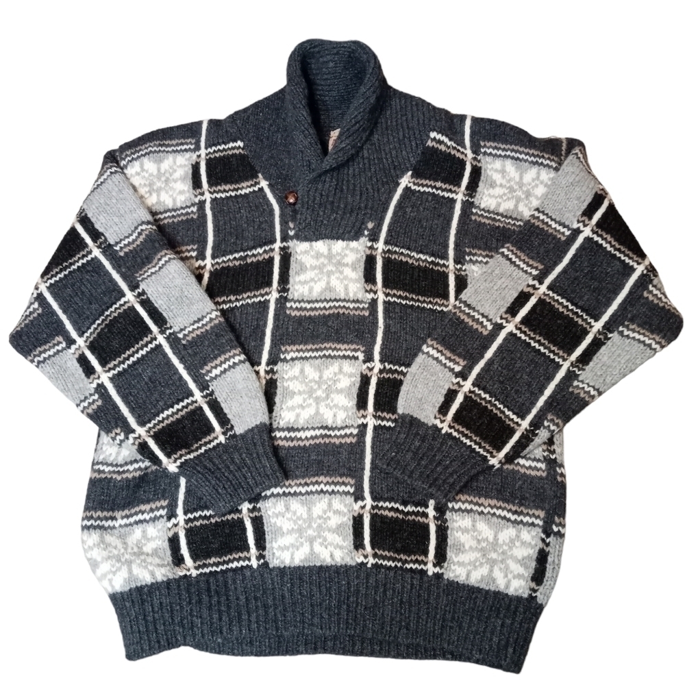Adirondack Vintage Nordic Handknit Wool Sweater Back Gray Size Large